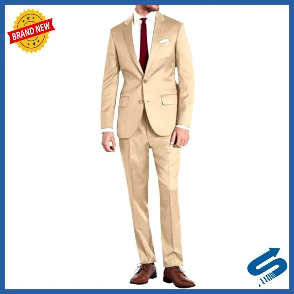 Slim Fit Two Button Notched Lapel Suit Jacket Pants Set for Prom Business